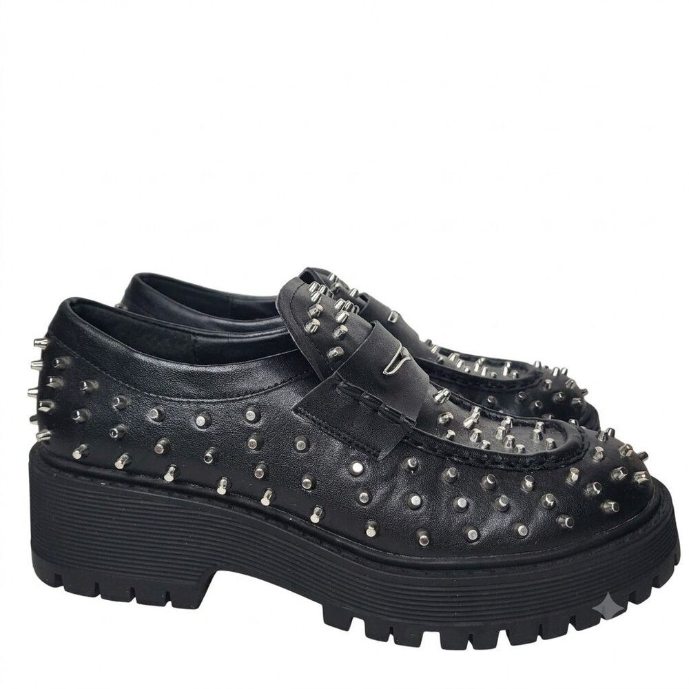Steve Madden Malvern Studded Platform Shoes Loafers Black Womens 8 Goth Grunge
